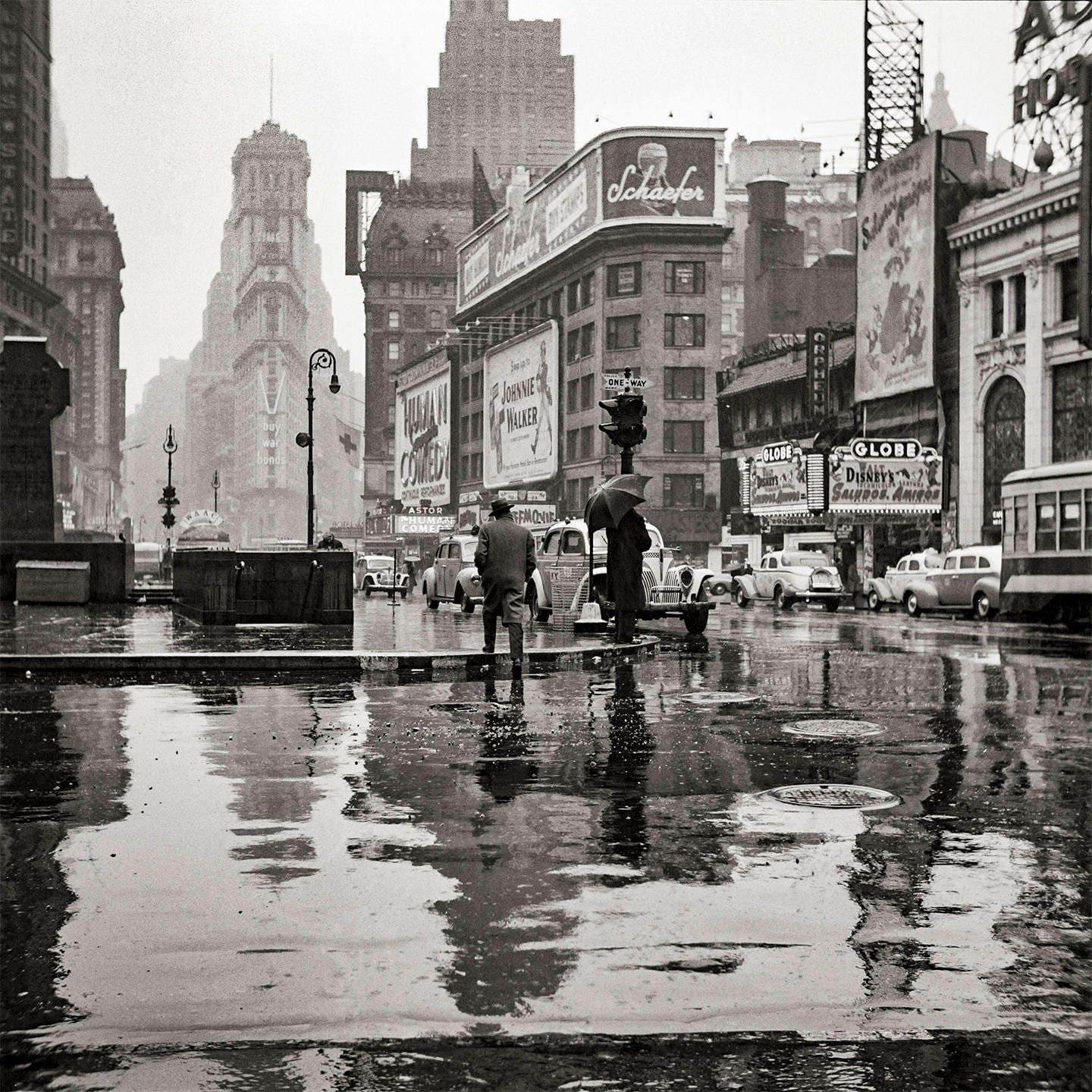 Rainy Times Square Print: Vintage Black and White NYC Photography