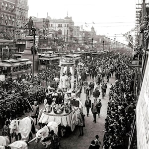 Mardi Gras Parade Photo, Canal Street, New Orleans, Louisiana, The Big Easy, 1900, Decor, Prints, Urban Decor