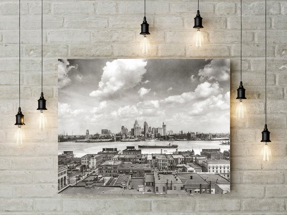 Old Detroit Skyline Photo Detroit Michigan and Detroit River | Etsy Old Detroit Skyline Photo Detroit Michigan and Detroit River | Etsy