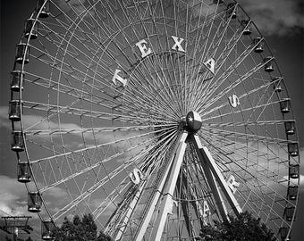 Dallas Texas Star Ferris Wheel: Black and White Fine Art Photo Print