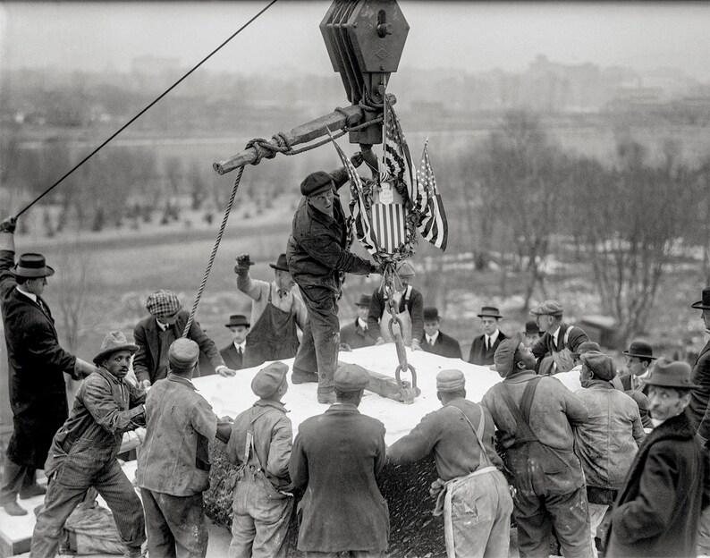 Old Washington DC Photograph, Laying Cornerstone for Lincoln Memorial, City Decor, 1915, Black and White Photo Print image 2