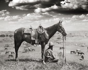 Texas Cowboy Photograph: Vintage Horse Wrangler Art, Southwest Decor, 1910