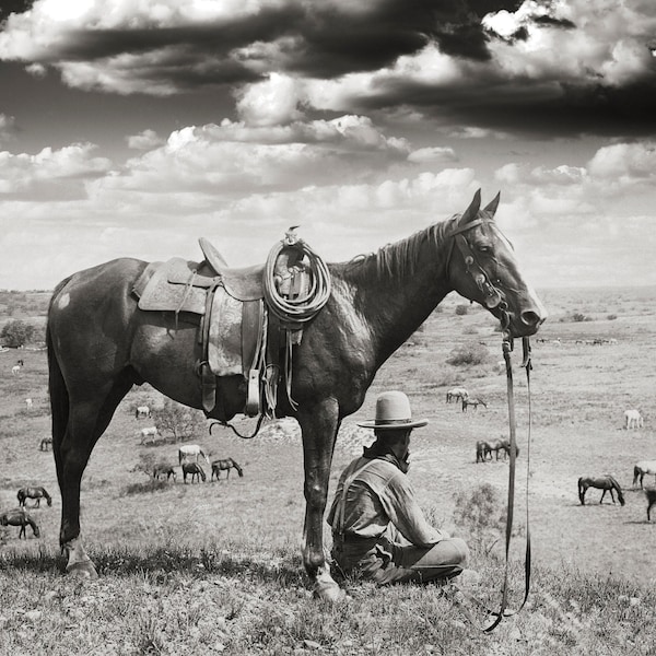 Texas Cowboy Photograph: Vintage Horse Wrangler Art, Southwest Decor, 1910