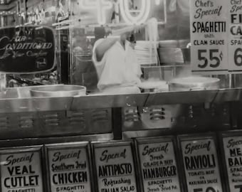 New York City, Italian Restaurant, NYC, Spaghetti, Little Italy, Kitchen Wall Decor, Home Decor, Art Print, Black White Print, 1957