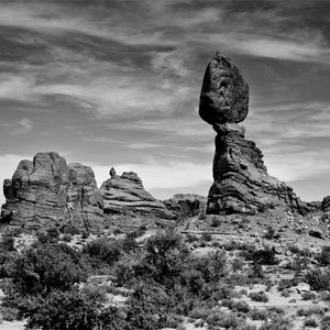 Cairn Photo, Balanced Rock Photography, Stone Photo, Arches National Park, Utah, Nature Photography, Black White Photography, Wall Art image 2