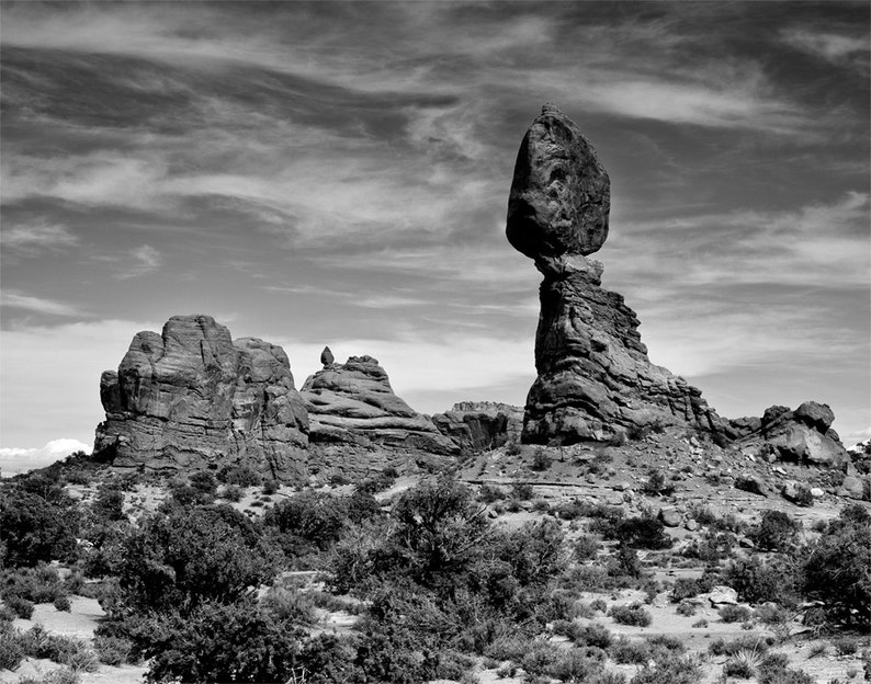 Cairn Photo, Balanced Rock Photography, Stone Photo, Arches National Park, Utah, Nature Photography, Black White Photography, Wall Art image 2