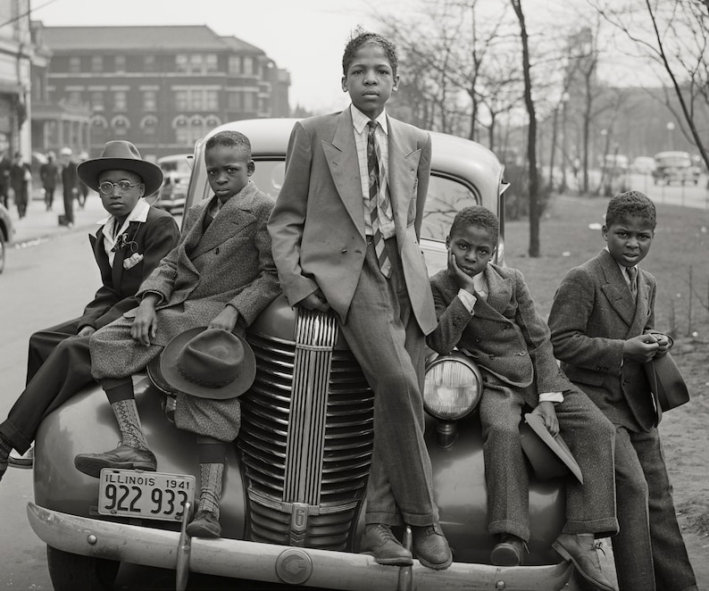 1941 Chicago Easter Morning: Five African American Boys on Car, Russell ...