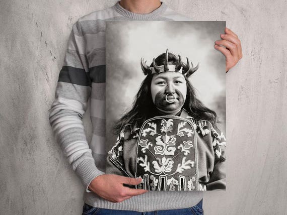 Tribal Portrait Native American Indian Photograph Indigenous Alaskan Thlinget wearing Potlatch dancing costume Kaw-Claa