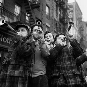 Photo of Children celebrating New Years Eve, Black and White Photography, NYC, Wall Art, Industrial Chic, Holiday Decor
