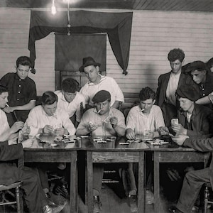 Game Room Decor, Gambling Photo, Men Playing Cards, Vintage Black and White, Man Cave, Recreation Room Decor, 1916