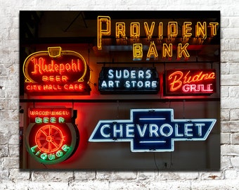 Neon Signs Photo,  Wall Art of Neon Signs, Industrial Wall Decor, Loft Decor