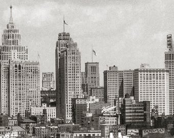 Old Detroit Skyline Photo, Detroit Michigan and Detroit River, 1929, Black and White Photography, Photography, Poster Old Detroit Skyline Photo, Detroit Michigan and Detroit River, 1929, Black and White Photography, Photography, Poster