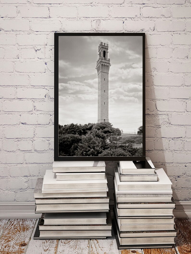 Provincetown MA Photo, Pilgrim Monument, Barnstable County, MA, Historical Provincetown, Wall Art, Home Decor, Black White, Summer, 1937 image 1