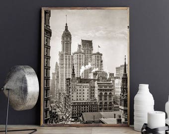 Old New York City Photo, Singer Building, Black White Photography Print, Wall Art, Poster Art, 1910, NYC Art