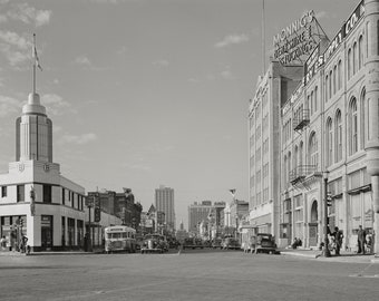 Old Fort Worth Texas Photo, Large Black and White Wall Print, Main Street Fort Worth Print, Vintage Texas Photography, 1942