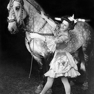 Circus Performer With Horse, Black and White Photography, Percheron Circus Horse, Vintage Circus, Wall Art, Home Decor