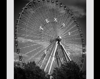 Dallas Texas, Ferris Wheel, Black White Photo, Large Wall Art Print, Fine Art, Photo, Fair, Amusement, Carnival, Wall Decor, Photography