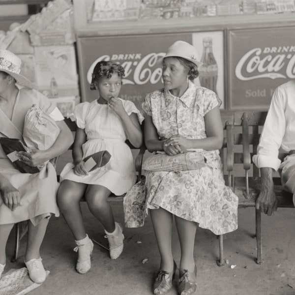 African American Photo, Black Art, Waiting at streetcar terminal, Oklahoma City, Oklahoma Black Art Print, Wall Art, Lee Russell, 1939