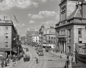 Fall River MA Print: 1920s Main Street Historical Photo