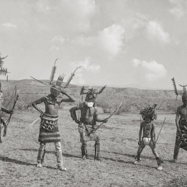 Apache Devil Dancers, aka Crown Dancers, Chiricahua, Indigenous Americans, 1899, American History, Wall Art Print
