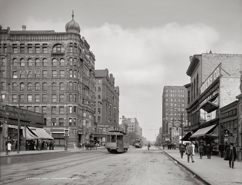 Hennepin Avenue, Minneapolis 1908: Historical Photo Print afbeelding 1