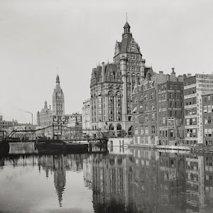 Old Milwaukee Photo Photo, The River From Sycamore Street, Meinecke Toy Company, Badger State Fur 1901 Black and White Print, 1901