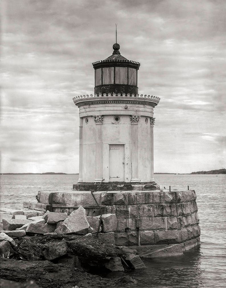 New England Lighthouse Photo Collection, 4 Prints, Cottage Wall Art, Coastal Decor, Nautical Theme, Beach House, Black & White, Photo Set image 5