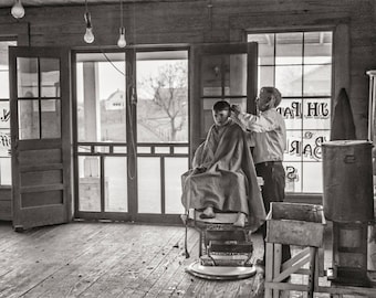 Hair Stylist Photo, Barber Shop Decor, Boy's Haircut, 1941, Black and White Print, Heard County Georgia
