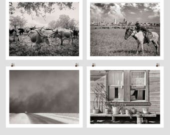 Texas Country Photo Collection, Texas Panhandle, Dallas Skyline, Longhorn Steer, Farmhouse