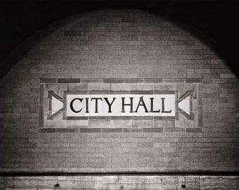 NYC Subway City Hall Station Photo: Black and White Mosaic Tile Print