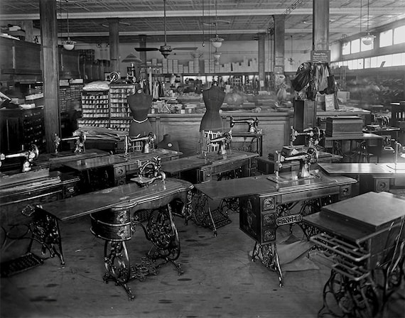 Old Singer Sewing Machines Photograph, Black White Photo of Sewing Room,  Early 1900s, Wall Art, Washington, D.C, Craft Room Decor 