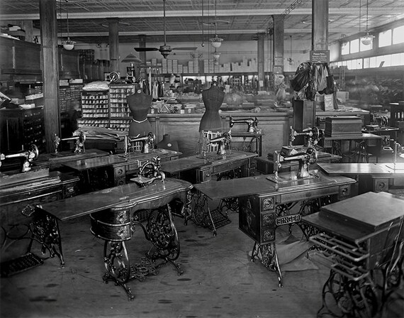 Old Singer Sewing Machines Photograph, Black White Photo of Sewing Room,  Early 1900s, Wall Art, Washington, D.C, Craft Room Decor 