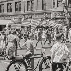 Old Photo of Wisconsin Fourth of July parade, Watertown, Wisconsin, Boy Scouts Vintage Wisconsin, Black White, Large Poster Print