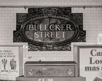 New York City Bleecker Street, Black and White Photography, Subway Mosaic Tiles, New York City Poster, 1970s