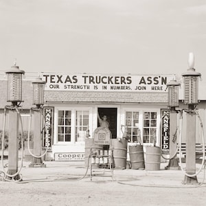 Vintage Texas Gas Station Photo Art Print: Edcouch, 1939