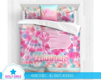 Personalized Gymnastics Comforter Set | Custom Gymnastics Bedding | Gymnastics Room Decor | Monogrammed Gymnastics Gift | Pink Tie Dye