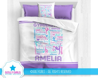 Personalized Gymnastics Comforter Set | Custom Gymnastics Bedding | Girl's Gymnastics Room Decor | Monogrammed Gymnastics Gift | Typography