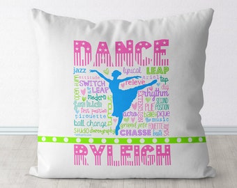 Personalized Dance Throw Pillow / COVER-Decorative Girl's Room Decor-Monogrammed Name-Custom Ballerina Pastel Typography Ballet Dancer Gifts