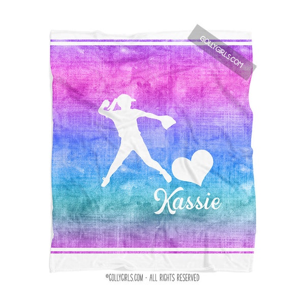Personalized Softball Blanket | Monogrammed Softball Bedding | Custom Softball Fleece Blanket | Girl's Softball Gift | Forever Love
