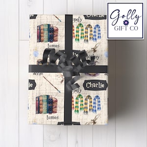 Personalized Magical Wizard School Wrapping Paper - Any Occasion Wrapping Paper - Gift Wrap with Wizard School Design