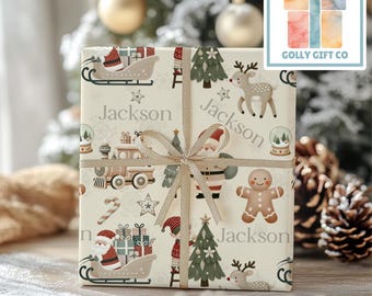 Personalized Cute Boho Christmas Wrapping Paper - Your Name Christmas Gift Wrap - Custom Gift Wrap for Christmas With Neutral Colors