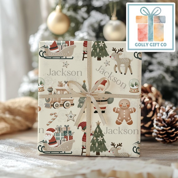 Personalized Cute Boho Christmas Wrapping Paper - Your Name Christmas Gift Wrap - Custom Gift Wrap for Christmas With Neutral Colors