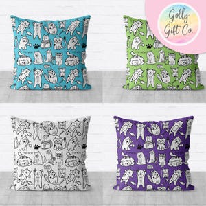 Doodle Cats Throw Pillow - Adorable Black and White Cat Doodles Decorative Throw Pillow and / or Cover