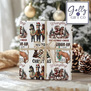 Cowboy Christmas Wrapping Paper Giddy Up Jingle Horse Country and Western Christmas Wrapping Paper - Howdy Christmas - Cowboy Santa