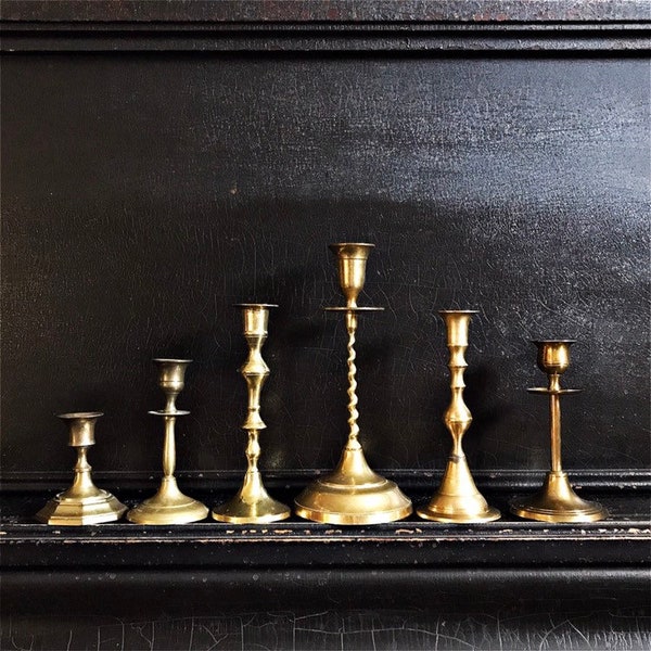 Vintage Candlestick Holders | Candlesticks | Eclectic Set Of 6 | Brass | 3.5 - 9 7/16"
