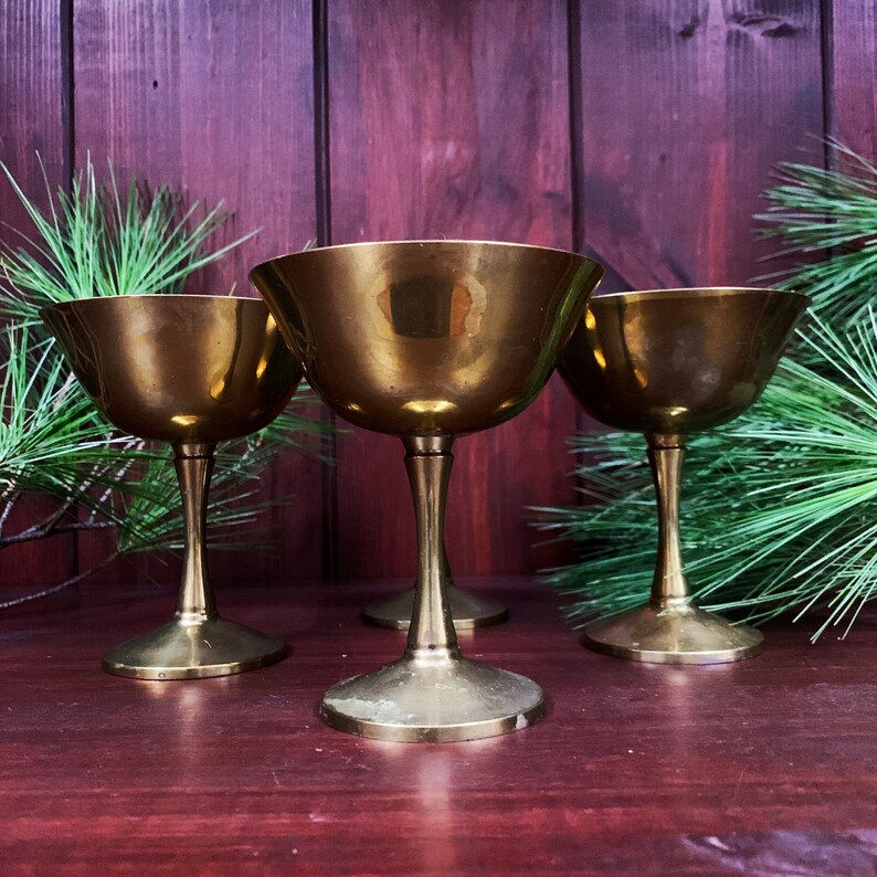 Vintage Brass Wine Glasses Goblets Chalices Portugal Etsy