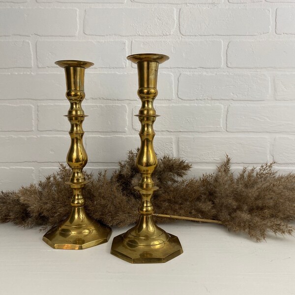 Large Vintage Brass Candlestick Holders | Pair | 12"