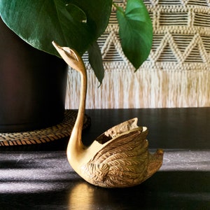 Planter Bird Patina Container Feathers Brass Swan Made in Korea Etched