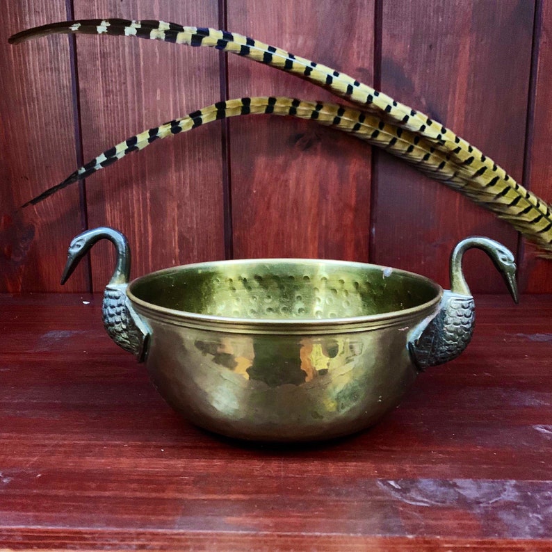 Vintage Swan Bowl Swan Handles Brass 9 Etsy