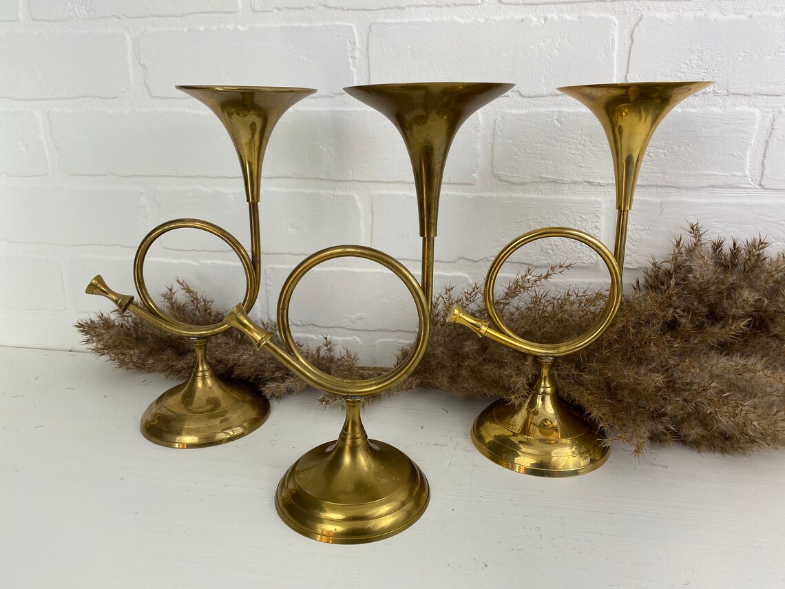 Vintage Candlestick Holder French Horn Trumpet 10 Etsy